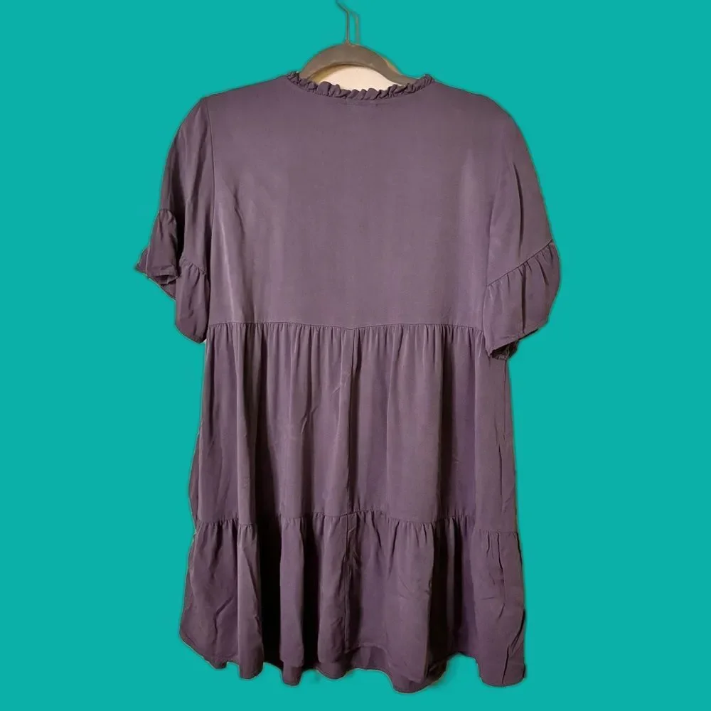 Rustic Western Blue Button-Down Dress with Ruffles | Small/Medium - Picture 4 of 6